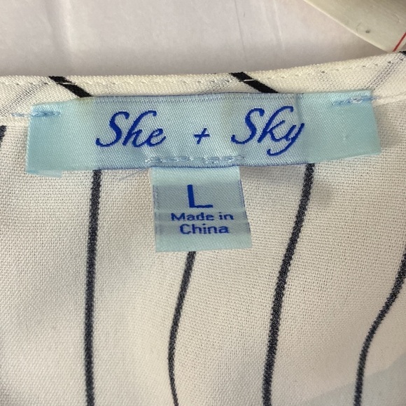 She + Sky Women's black and White striped‎ tie front flutter mini dress - Picture 3 of 6